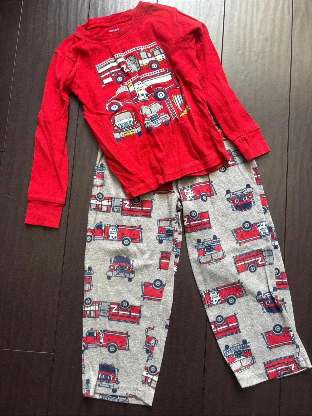 Carter's Red Firetruck Pajama Set with Gray Printed Pants